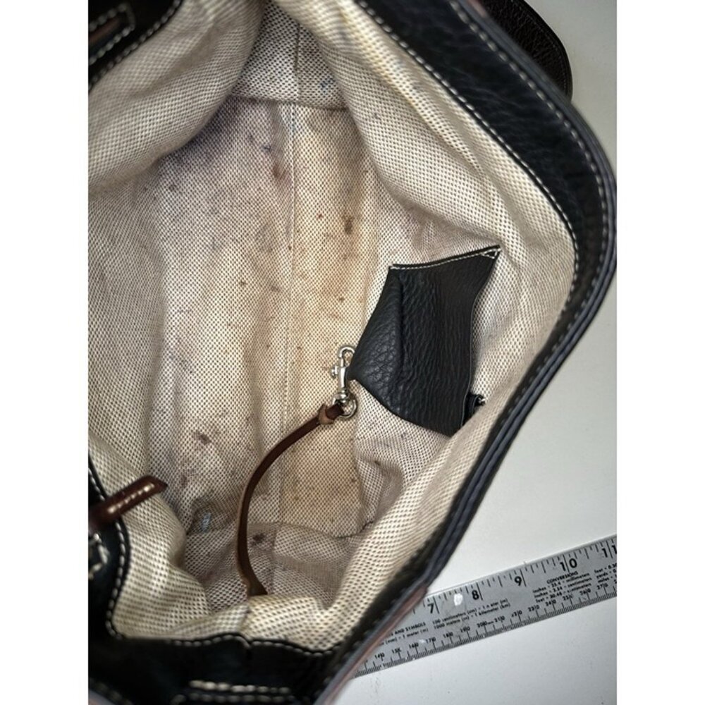 Dooney Bourke Black Pebbled Leather Medium Shoulder Crossbody Bag Brown Trim - Picture 4 of 8